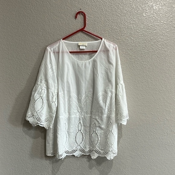 alessa w collection Tops - Alessa W. Collection White 100% Cotton Embroidered Boho Blouse Size 14 India